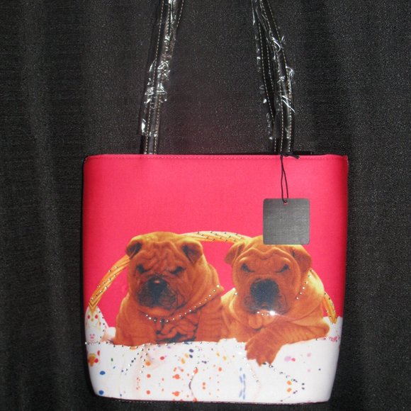 COPY - Jeweled Red Shar Pei puppy dogs photo purse tote - Picture 2 of 7